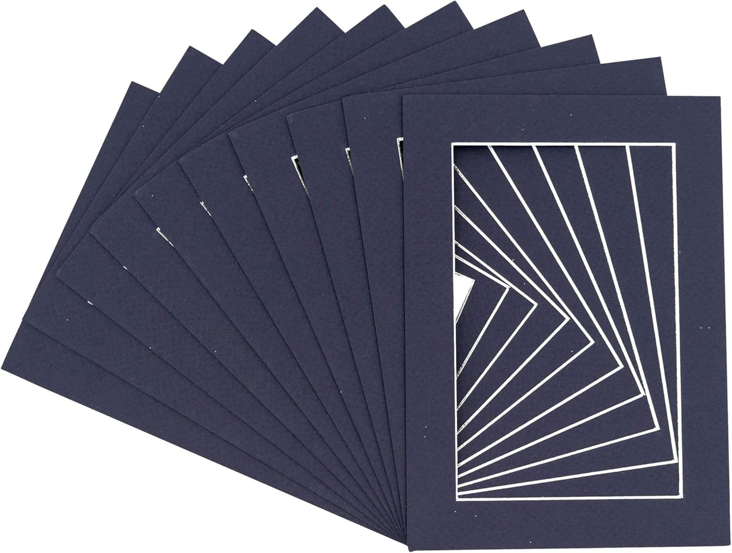 Pack of Ten Acid Free 8.5x11 Mats Bevel Cut for 7x9 Photos - Navy Precut Matboards With Backing Boards and Self Seal Photo Mat Bags For Pictures, Photos, Framing - 4-ply Thickness