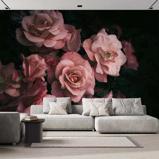 wall26 Removable Wall Sticker/Wall Mural Close Up Dark Rose Flower Blossoms Nature Wilderness Photography Decorative Botanical Relax/Calm Floral for Living Room, Bedroom, Office - 120x192 inches