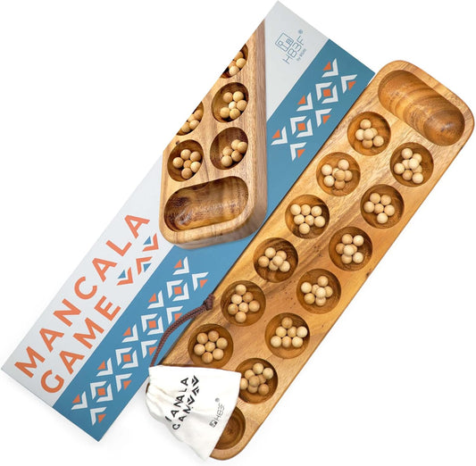 BSIRI Mancala Wooden Classic Board Game Entertainment for Family AdultsTeens Kids Ideal for Game Nigh Play with 2 or More People in All Ages