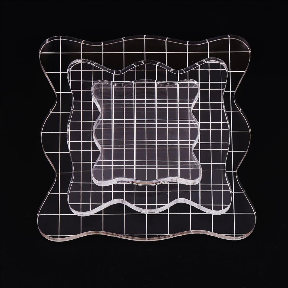 DECORA Acrylic Clear Rubber Stamping Blocks Set with Grid Package of 3