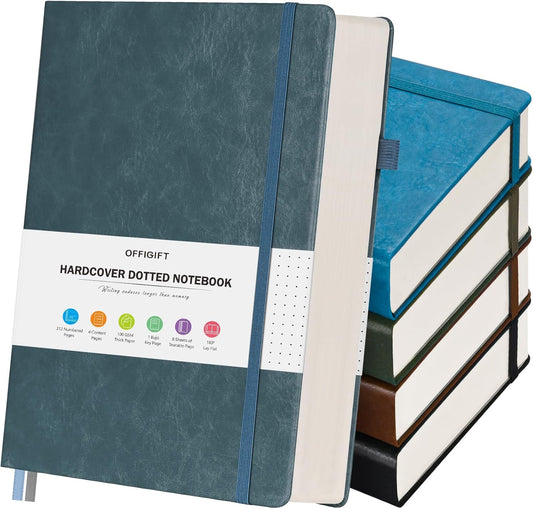 5 Pack Bullet Dotted Journal Notebook, 312 Numbered Pages Dot Grid Notebooks Bulk, 100gsm No Bleed Paper Hardcover Leather Journal, Dot Journal Notebook Set for Women Men School Office, A5, Multicolor