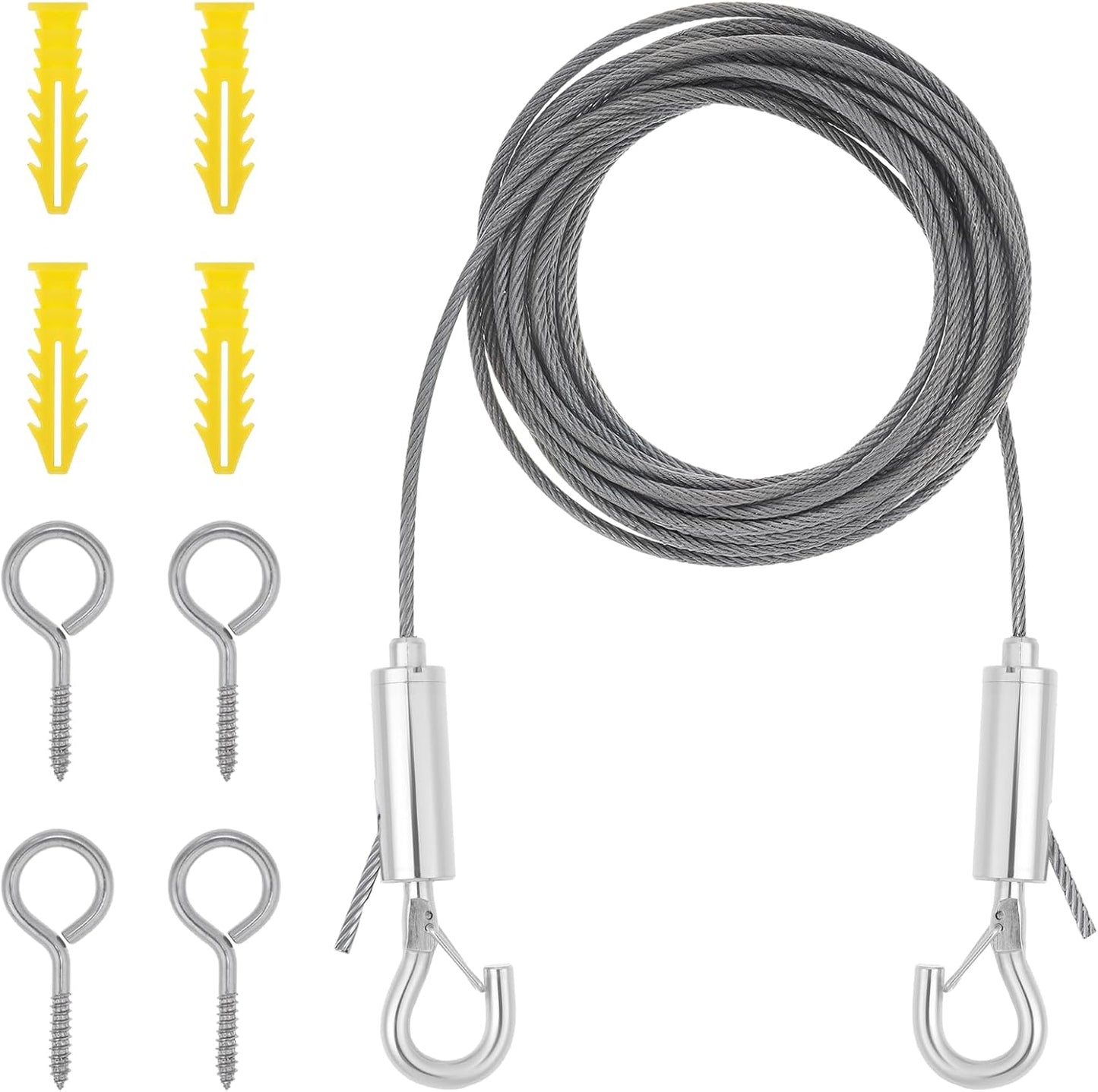 Picture Hanging Wire Adjustable Wire for Hanging Heavy Mirror 5m x 2mm Mirror Frame Hangings Kit with D Ring 4 Expansion Screws 4 Pcs Screws Self Tapping Eye Heavy Duty Stainless Steel Rope for Lamps