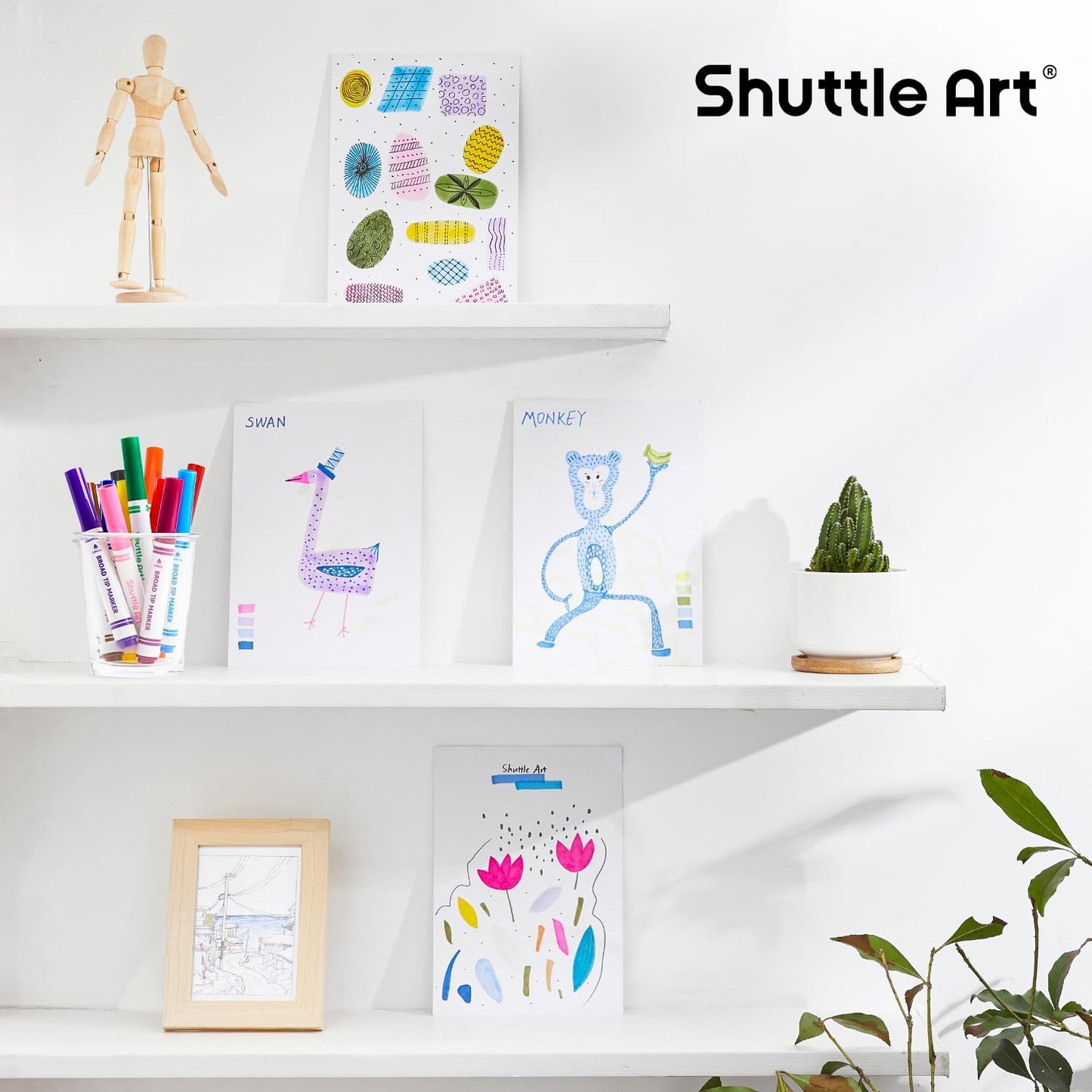 Shuttle Art 120 Count Washable Markers, 10 Assorted Colors Broad Line Conical Tip Large Markers Bulk with a Box, Home Classroom School Supplies for Toddlers Kids Adults Students Teachers