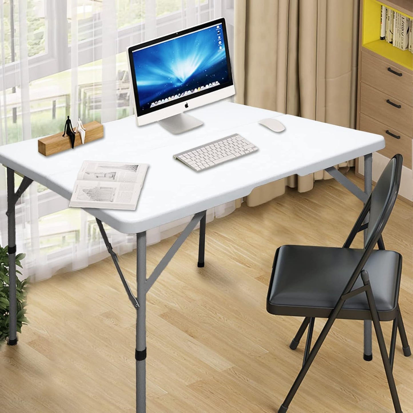 34" Fold in Half Square Folding Table, Plastic Square Card Table, Game for Puzzles Crafting Fold in Half Camping Table Utility use for Indoor Outdoor Picnic Party