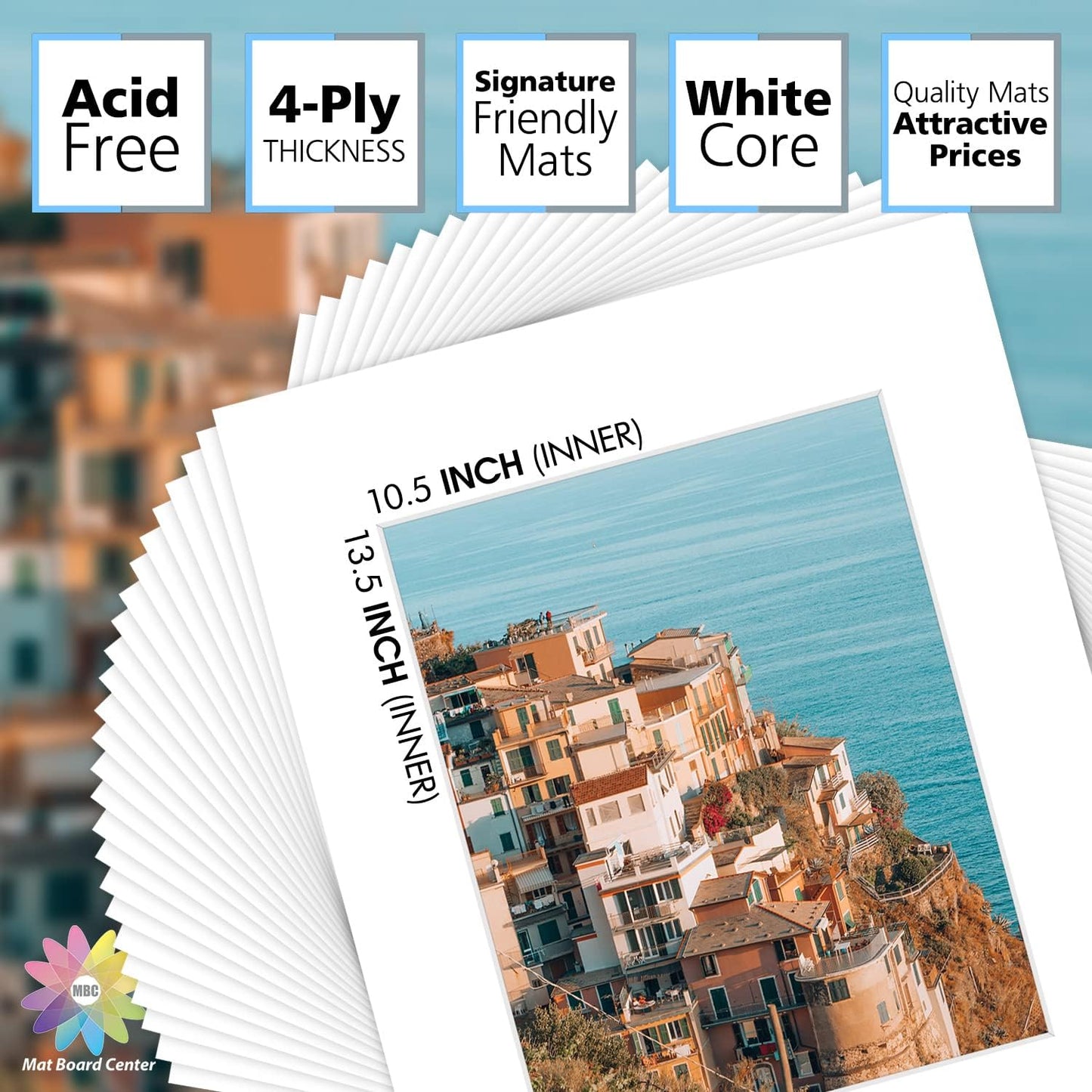 Mat Board Center, Pack of 25, 16x20 for 11x14 White Picture Mat Sets - Acid Free, 4-ply Thickness, Bevel Pre-Cut White Core - Includes Backing Boards and Clear Bags - for Pictures, Photos, Framing