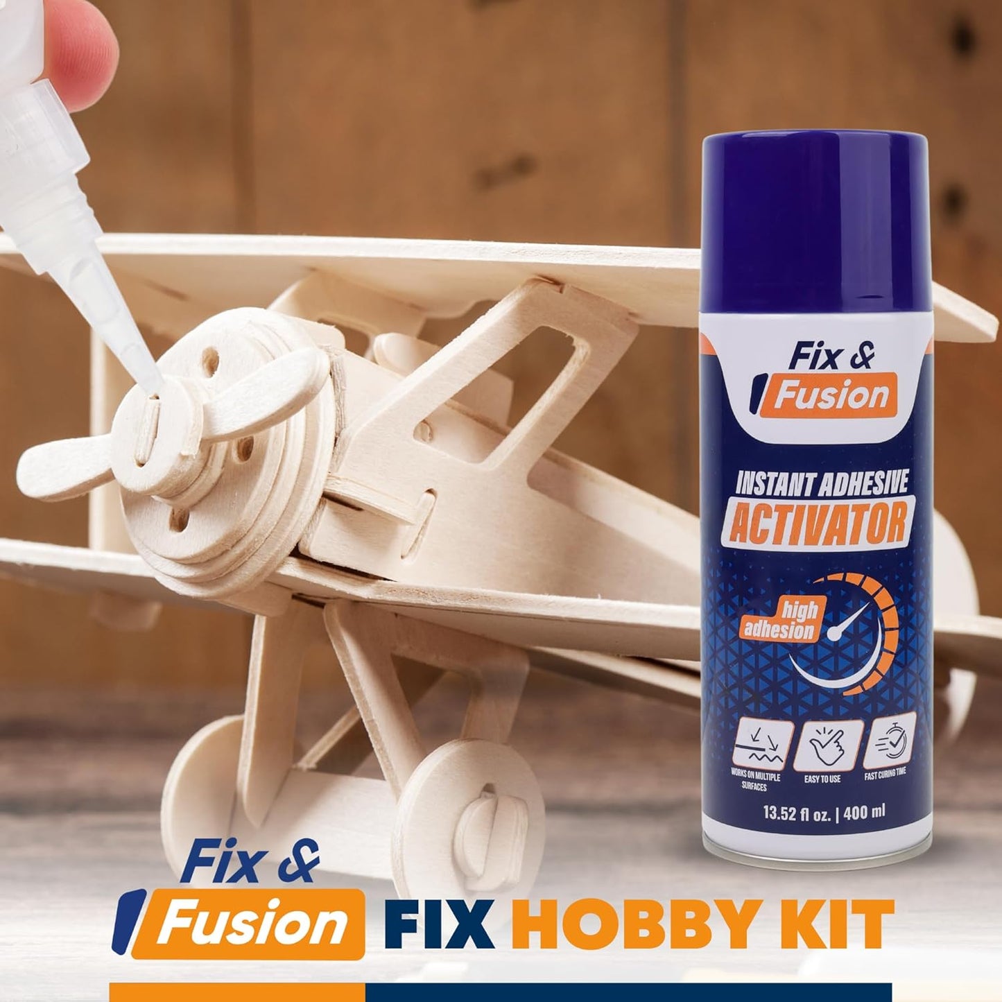 FIX & FUSION Activator Spray (13.5 Fl Oz), Instant Cure Accelerator for Cyanoacrylate (CA) Super Glue for Wood, Plastic, Rubber, Granite, and DIY & Professional, Accelerates Bonding Strength, (2 Pack)