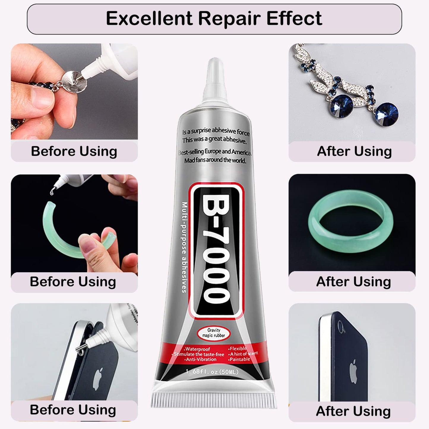 B7000 Jewelry Glue for Jewelry Making, FITTDYHE 3PCS 50ML/1.69 fl oz Clear B-7000 Glue Rhinestone, Multipurpose Super Adhesive for Phone Repair Nail Art Wood Glass Charms