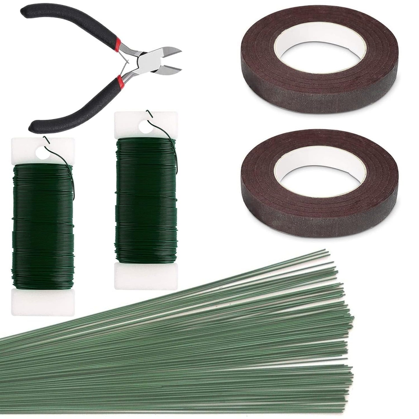 SONGZIMING Floral Arrangement Kit with Brown Floral Tape, 22 Gauge Floral Wire Stems, 26 Gauge Paddle Floral Wire and Floral Wire Cutter for Bouquets banquets, Artificial Flowers