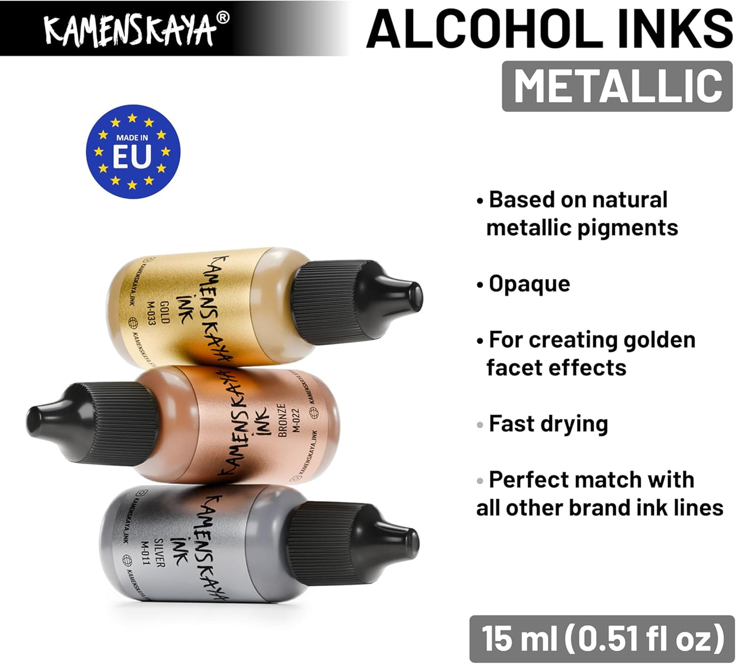 Metallic Alcohol Ink Set: Bronze Alcohol Ink, 3 pcs 0.51 fl oz (15 ml) Each