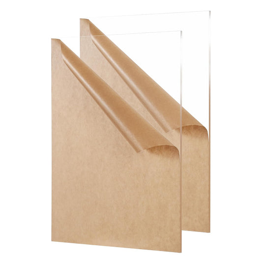 Clear Acrylic Sheet 12" x 16" Cast Plexiglass Panel 1/8" Thick (3mm) Transparent Plastic Board for Sign, Craft, Display Projects, Laser Cutting, Engraving, Pack of 2