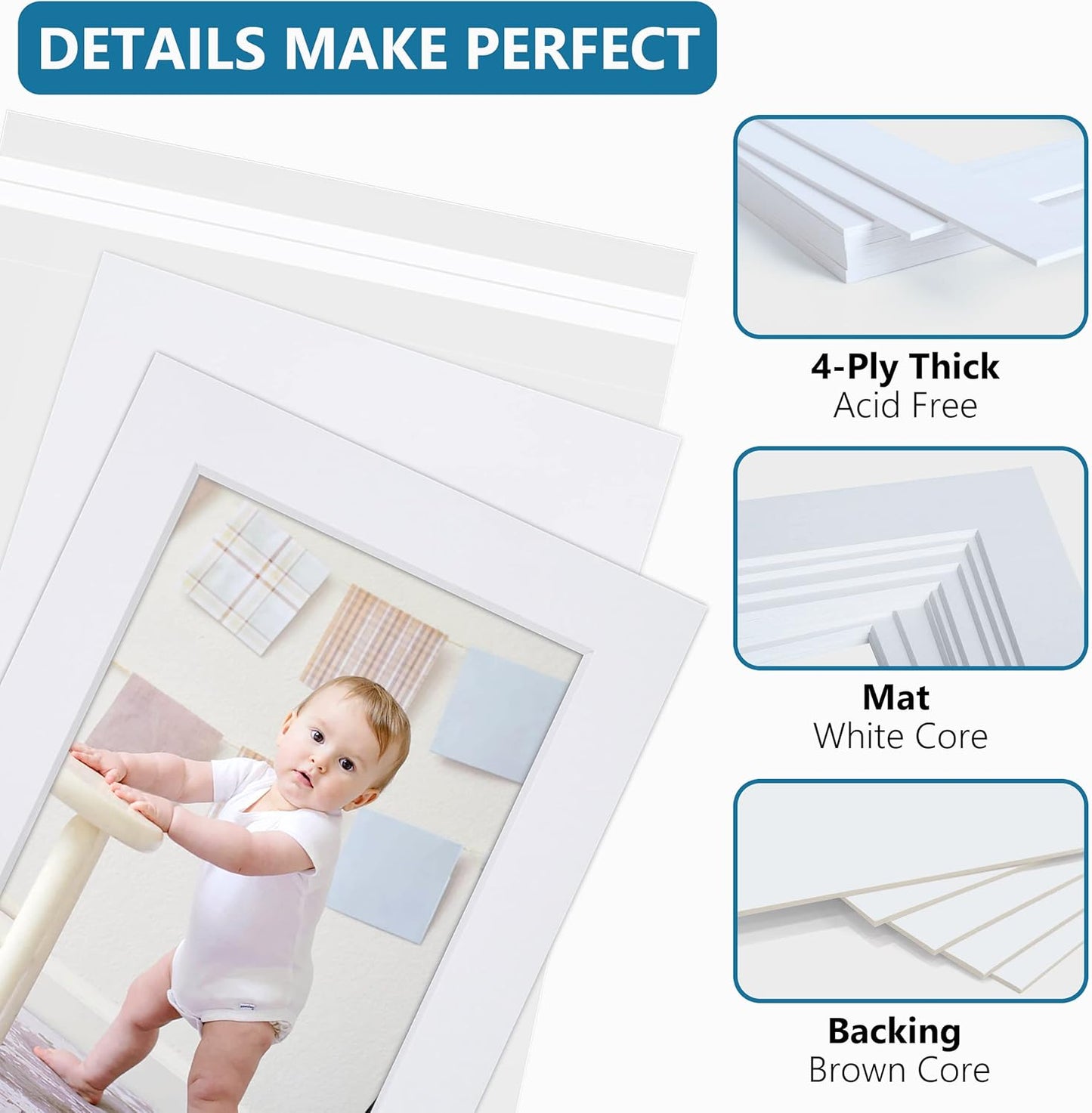 Somime 10 Pack White Photo Mats 11x14 for 8x10 with Core Bevel Cut Matte Sets, Acid Free Mat Board for Picture Frame, Photos, 11x14 Mat - Includes Pre-Cut Mats, Backing Boards and Clear Seal Bags