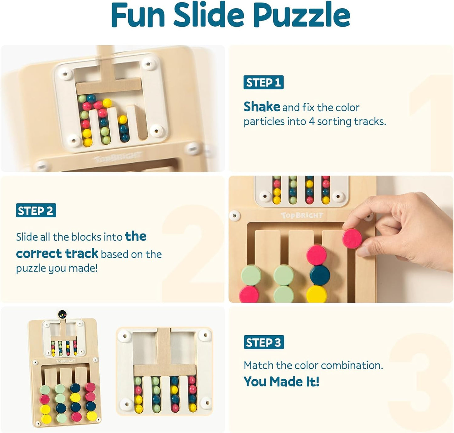 TOP BRIGHT Slide Puzzles for Kids Ages 4-6 Boys Girls, Travel Games Road Trip Activities for Kids, Montessori Color Matching Toys for 3+ Years Old, Brain Teaser Birthday Gift
