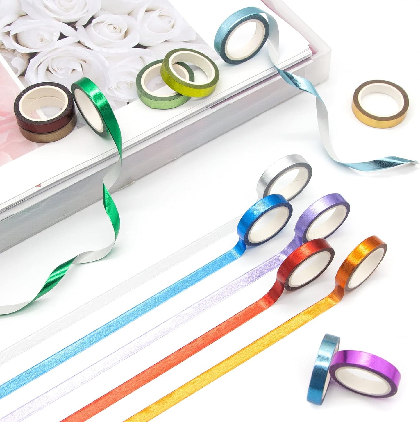 30 Rolls Washi Tape,Multi-Colored & Gold Metallic Washi Masking Tape - 8mm x 4m Rainbow Paper Tape for DIY Crafts (Mix)
