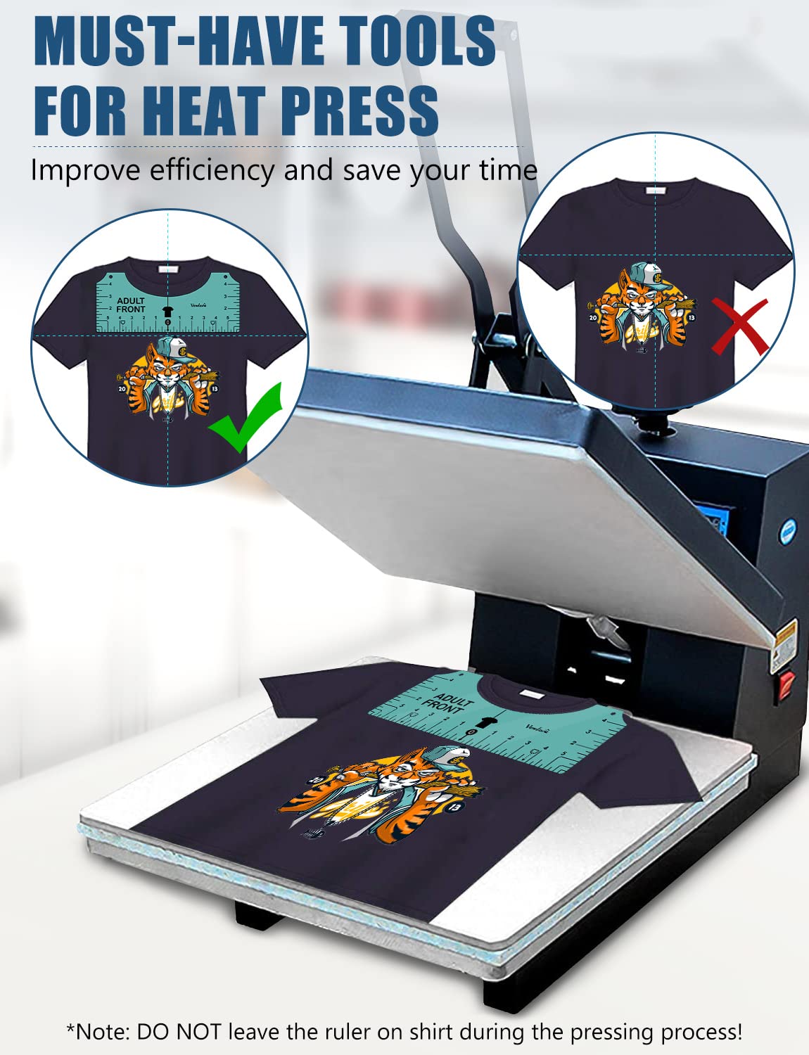Vowlove Tshirt Ruler Guide for Vinyl Alignment - T Shirt Measure Rulers Guide, Shirt Measurement Centering Tool Heat Press Screen Printing V-Neck Embroidery Accessories Sublimation Blanks Product
