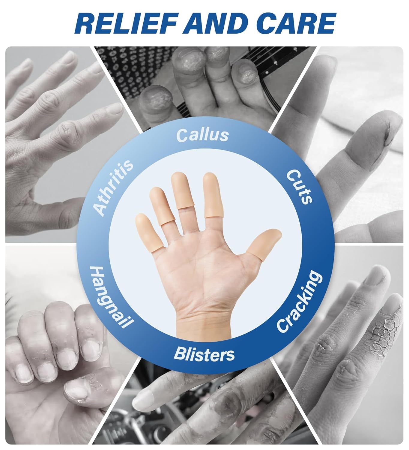 MasterMo Gel Finger Cots Protectors, Silicone Fingers Covers Bandages Caps Sleeves for Fingertip Thumb Protection, Ideal for Trigger, Arthritis, Cracking, Blisters, Callus, Hangnail & Pain Relief (Nude, M, 24PCS)