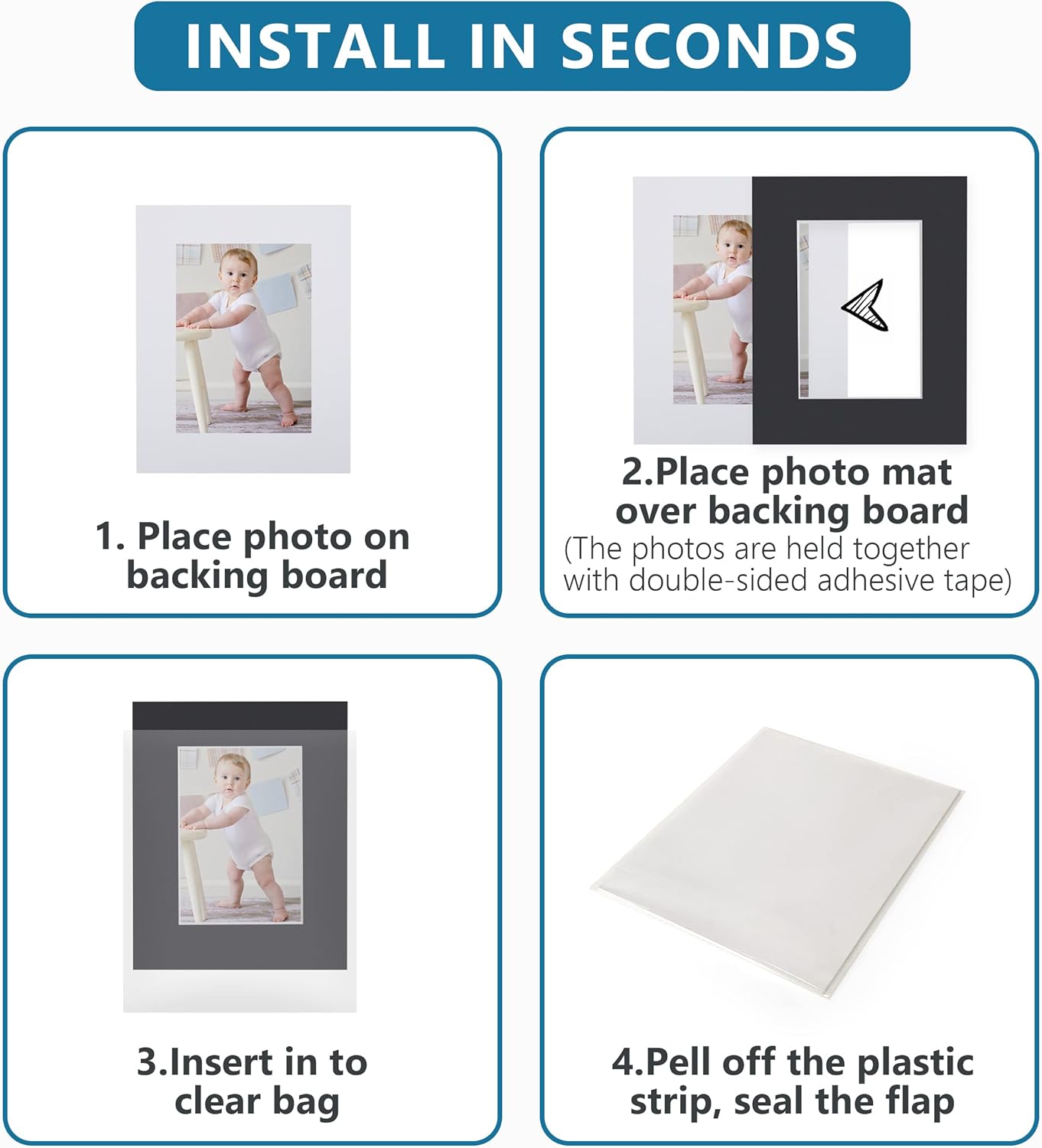 Somime 10 Pack Black Picture Frame 11x14 Mat Board,White Core Bevel Cut Mats 8.5x11, Whole Frame Mat Kit Includes 10 Picture Photo Mattes & 10 Backings & 10 Krystal Sleeve Bags