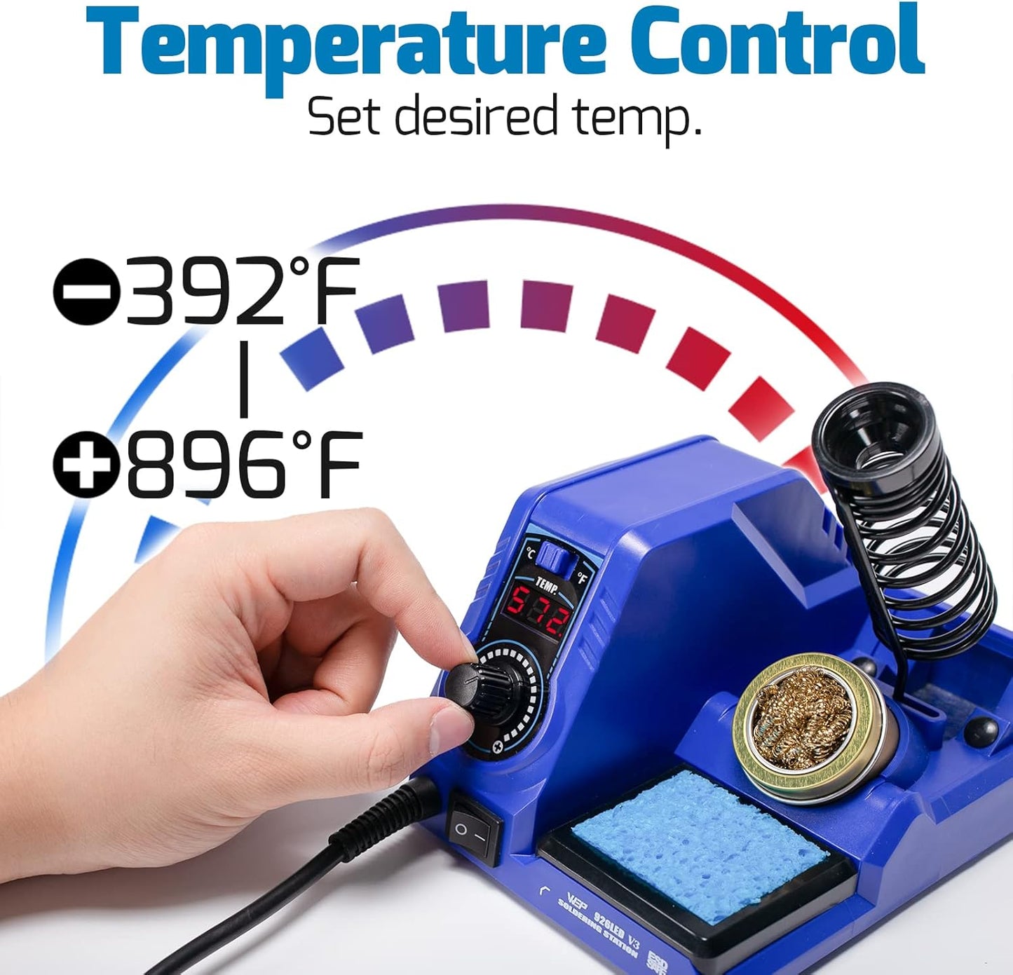WEP 926LED V3 Soldering Station 130W MAX Soldering Iron Kit with Solder Wire, 5 Soldering Tips, Tweezers, Solder Sucker, Tip Cleaner, Temperature Control, Sleep Mode, C-F Conversion