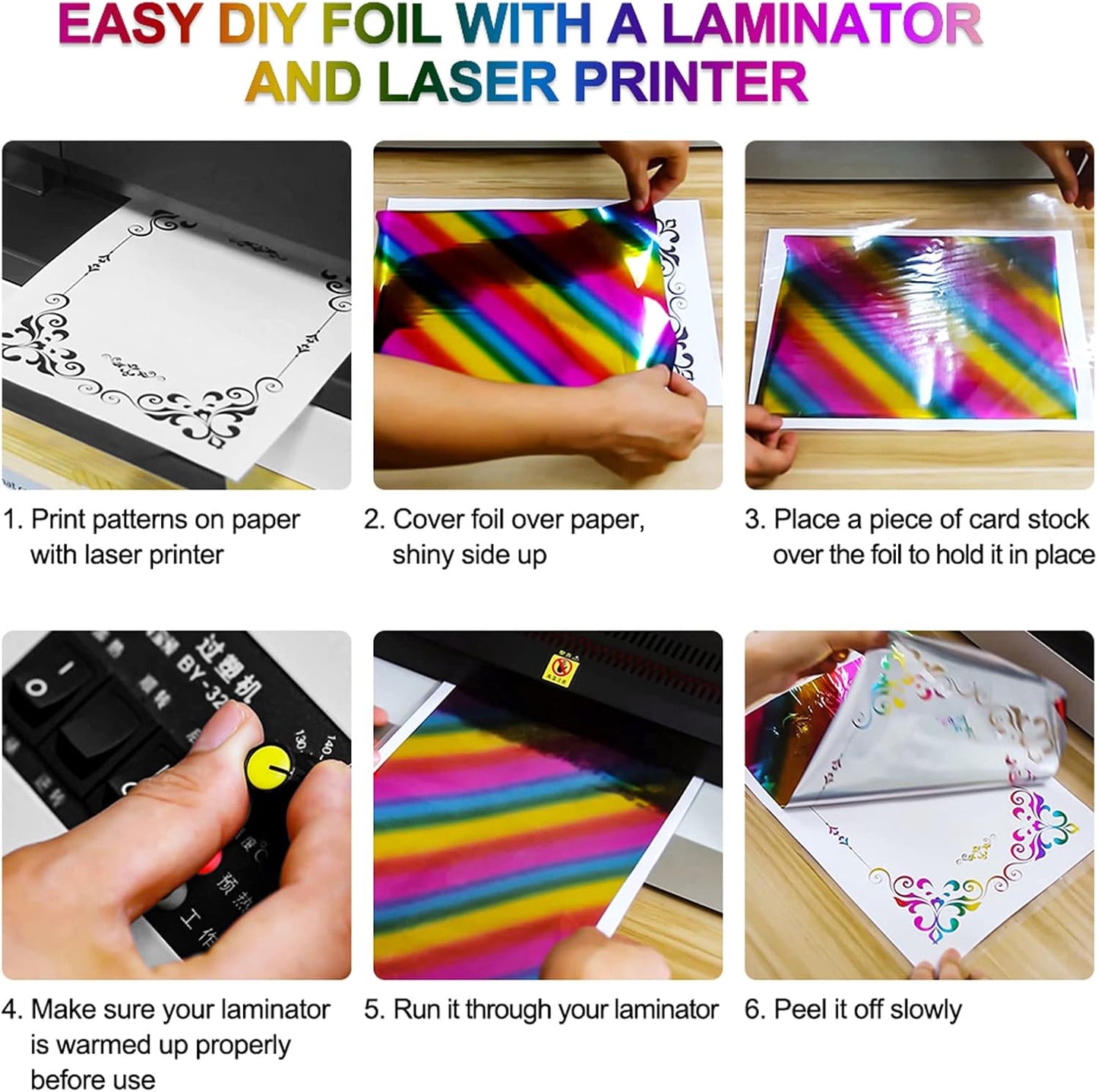 Briartw 20x29cm Hot Foil Paper 50 Sheets Pack Toner Reactive Foil Hot Stamping Foil Paper by Laser Printer and Laminator for Scrapbooking Craft Cardmaking DIY Album (Straight Colorful, 50 Sheets)