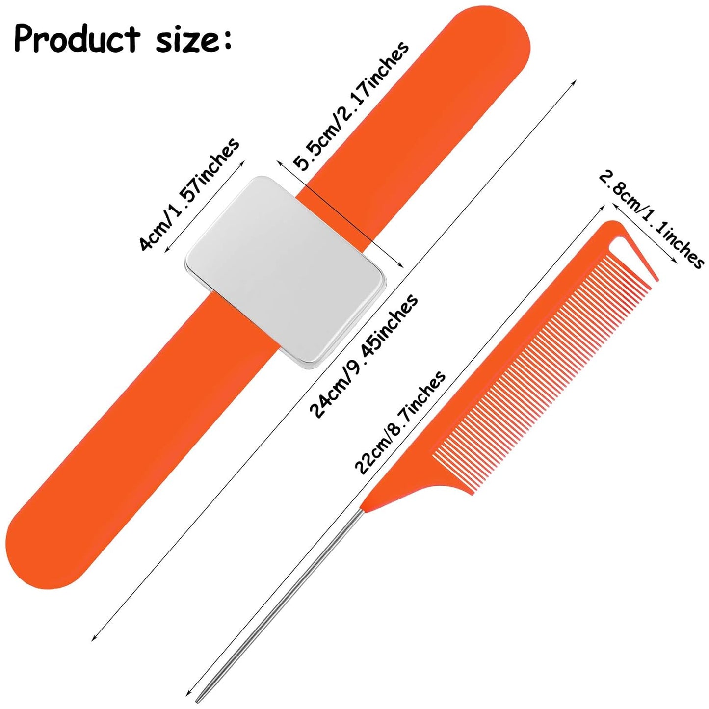 WILLBOND Magnetic Wrist Sewing Pincushion Wrist Magnetic Pin Holder Wristband Pin Cushion Holder with 3 Pcs Stainless Steel Pintail Comb Rat Tail Comb for Hair Clips Hand Sewing(Orange)