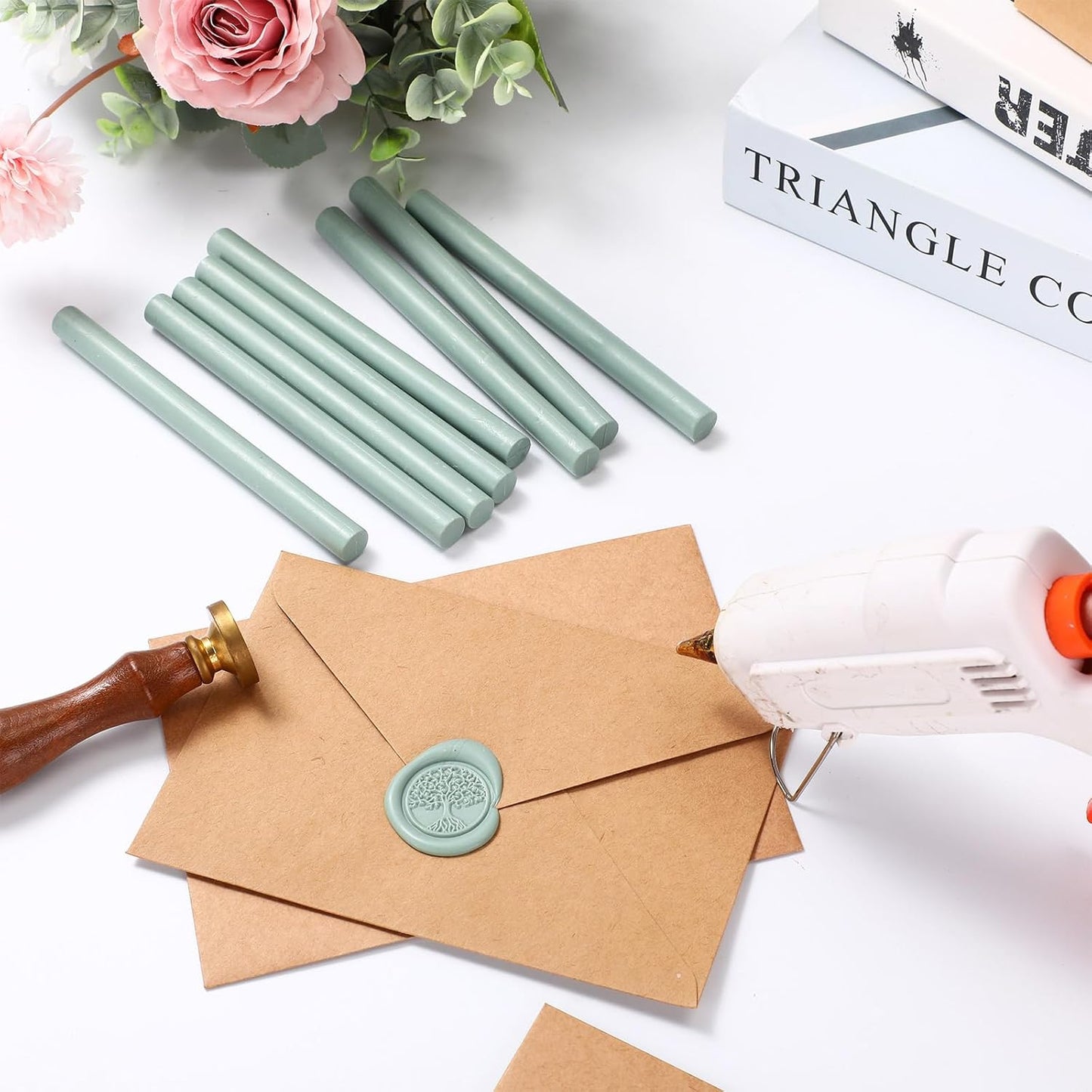 Nuanchu 15 Pcs Glue Gun Sealing Wax Sticks Retro Vintage Wax Sticks for Seal Stamp and Letter for Wedding Invitations Card Envelope Christmas Holiday Gift Ideas(Cyan)