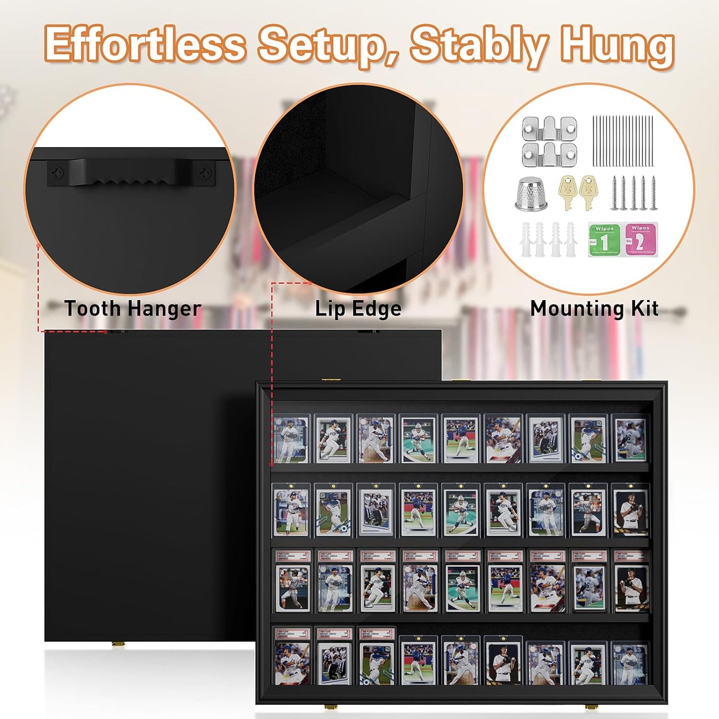 Mlikero Baseball Card Display Case, 36 Graded Card Display Frame Lockable, Trading Card Display with UV Protection Sports Card Display Case for Baseball Cards, Football Cards, Sports Cards