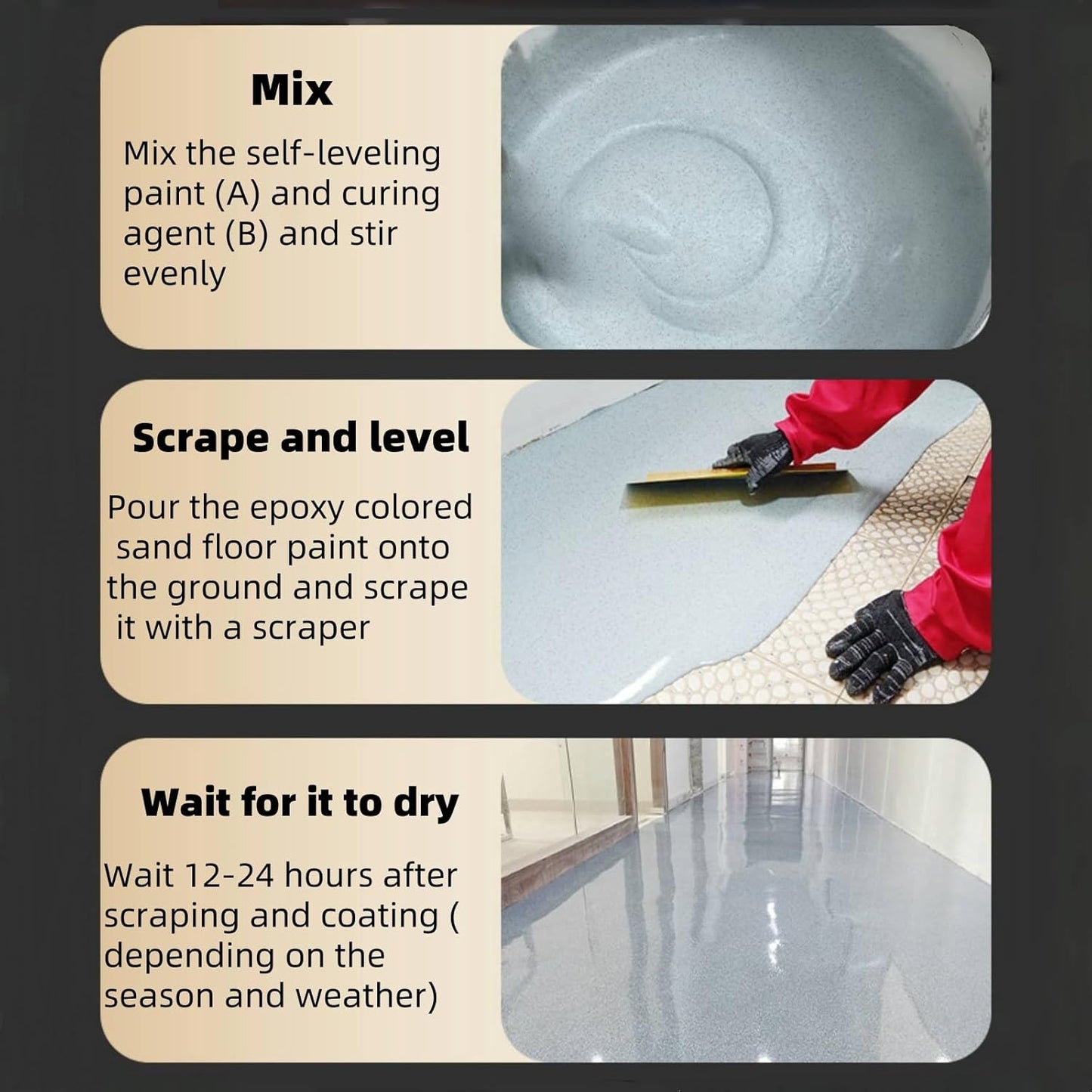 Epoxy Colored Sand Floor Paint, Epoxy Floor Paint High Gloss Marble Effect Coating for Indoor and Outdoor, Wear-resistant and non-slip Self-leveling Coating White 105OZ(3KG)
