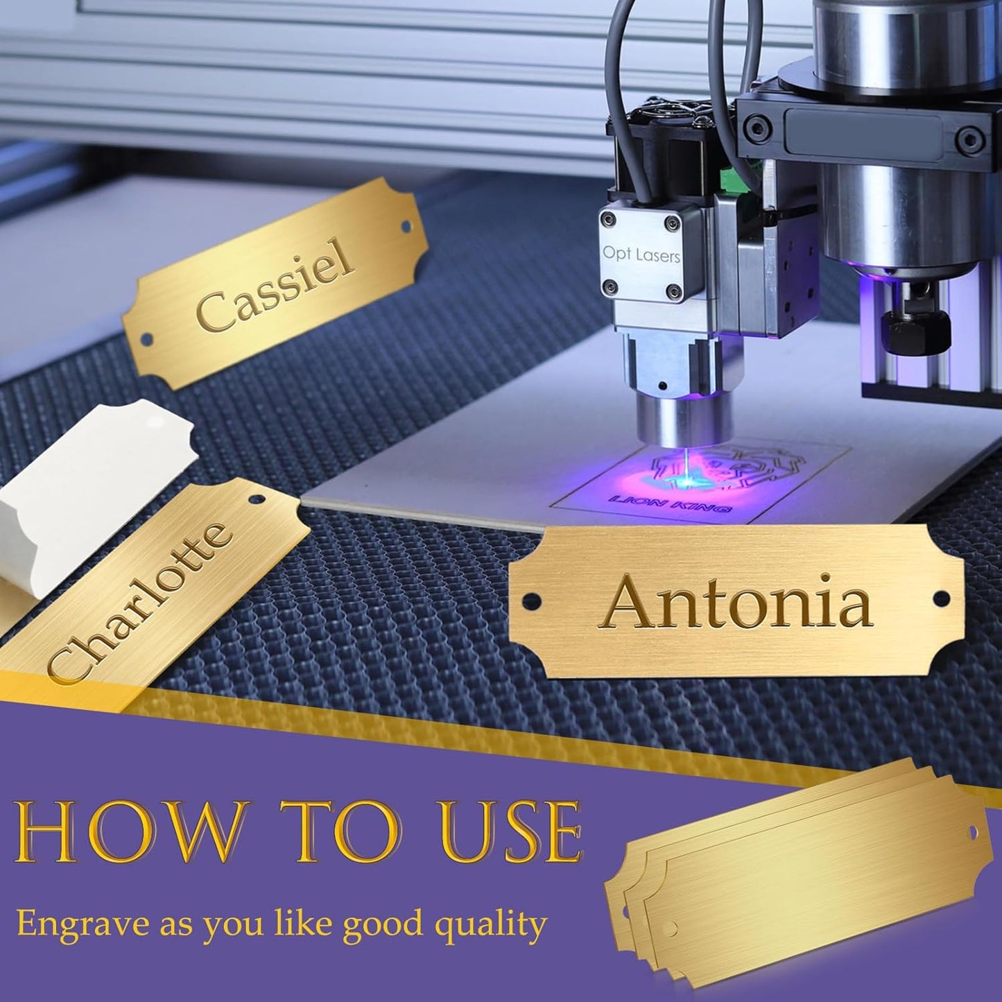 24 Pcs Personalized Name Plates Laser Engraved 1" x 3" Solid Brushed Metal Plaque Trophy Plate Blank Name Tag with Adhesive Backing and Screws for DIY(Gold,Notched Corner)