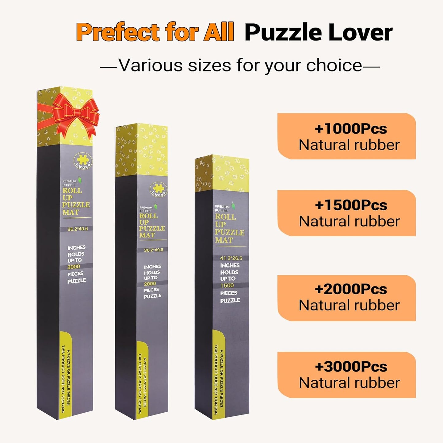 Lwoeo Jigsaw Puzzle Mat Roll Up 2000 Pieces, Black 48.4” x 30.7” Smooth Top Saver Pad, Large Puzzel Matt Rollup with 6 Sorting Trays & Travel Storage Bag for Sorting Table, Board, Puzzles Mats