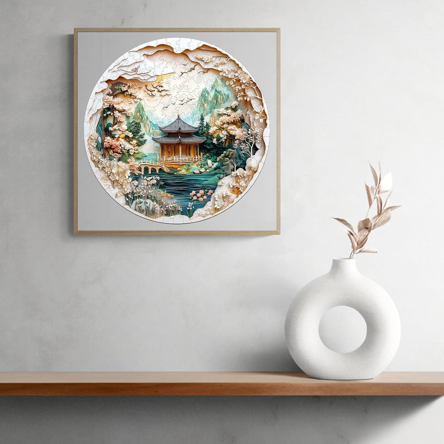 KAAYEE Wooden Puzzles for Adults, 3D Visual Effect Chinese Landscape Painting Wooden Jigsaw Puzzle Unique Shape Wood Puzzle Adult, 3D Effect Flat Puzzle Birthday Family Games (S-8.5 * 8.5 in-100pcs)