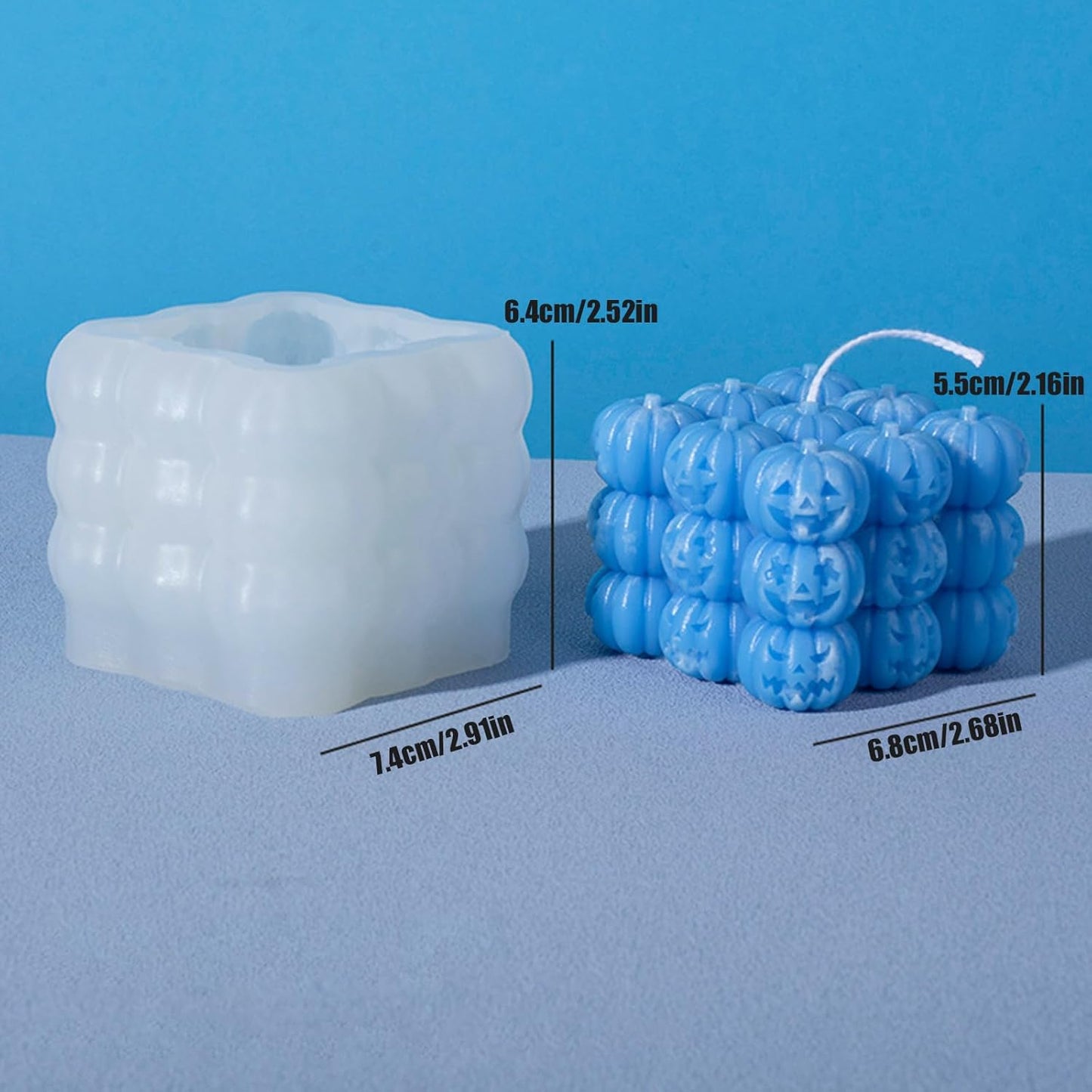 Halloween Candle Molds,1PC Cube Bubble Pumpkin Silicone Candle Mould,3D Silicone Mold for Epoxy Resin Handmade Aromatherapy Candles Wax Soap Halloween Decor (Pumpkin Pattern)
