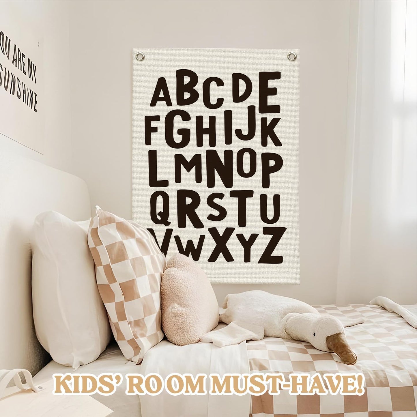 Toddler Room Decor,Alphabet Numbers Linen Canvas Banner,Classroom ABC Banner Wall Hanging Flag Decor for Preschool Kindergarten Toddler Playroom Nursery Classroom 18x25 Inch