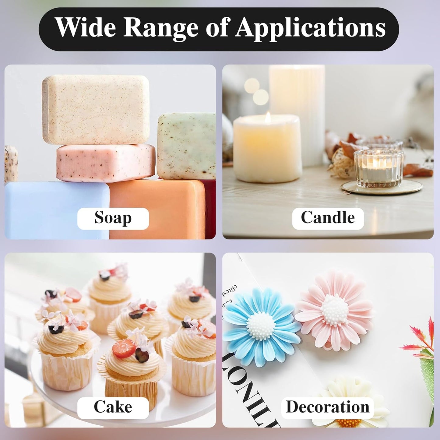 4 Pcs Daisy Flower Candle Molds, Silicone Molds for Candles Making, 3D Flower Shape Decorating Mold for Fondant Soap Chocolate Cake, DIY Wax Epoxy Resin Moulds for Clay Craft