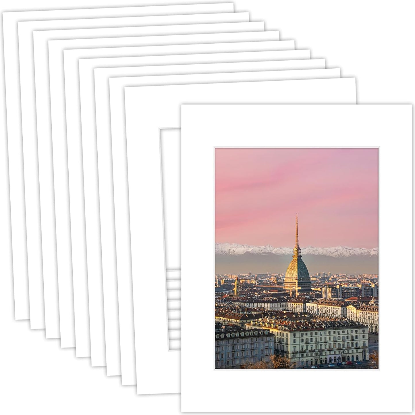 MBC MAT BOARD CENTER, 10 Pack 12x16 for 9x12 White Picture Mats Frame Mattes, Bevel Cut, Acid Free, 4-ply Thickness