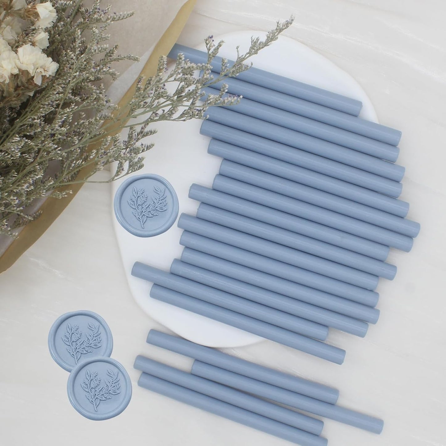 Dusty Blue Wax Seal Sticks 20pcs, Andotopee Glue Gun Wax Seal Sticks for Wax Seal Stamp, Premium Sealing Wax for Envelope Letter Seal Wedding Invation Craft Adhesive, Great Gift Ideas (Mini Size)