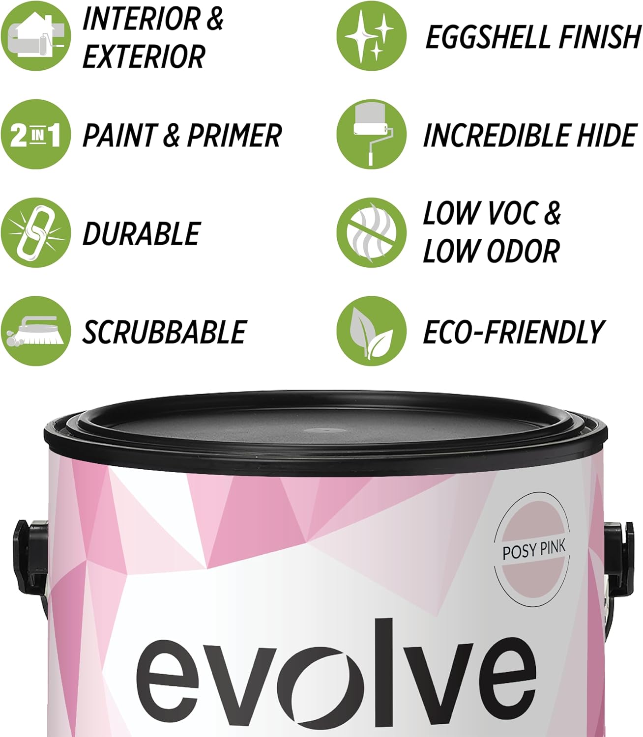 EVOLVE Paint & Primer: Environment-friendly, Low Sheen with One-coat Coverage for Interior & Exterior surfaces (Posy Pink, 1-Gallon)