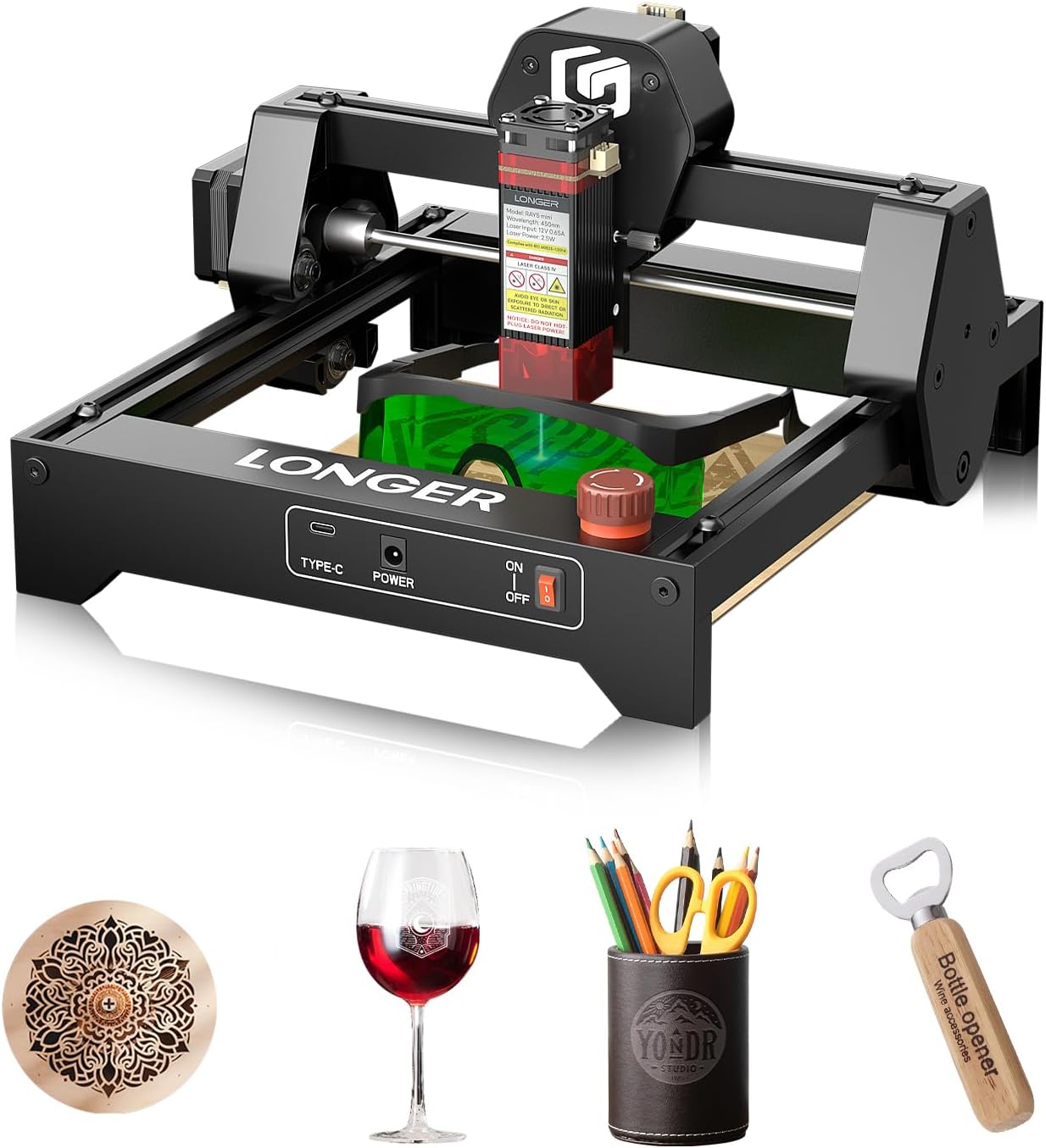 LONGER Ray5 mini Laser Engraver, 32-Bit High-Speed 12000mm/min, 0.04mm Compressed Spot, WiFi APP Control, 130×140mm Engraving Area, Eye Protection, for Wood, Acrylic, Paper (3.5W)