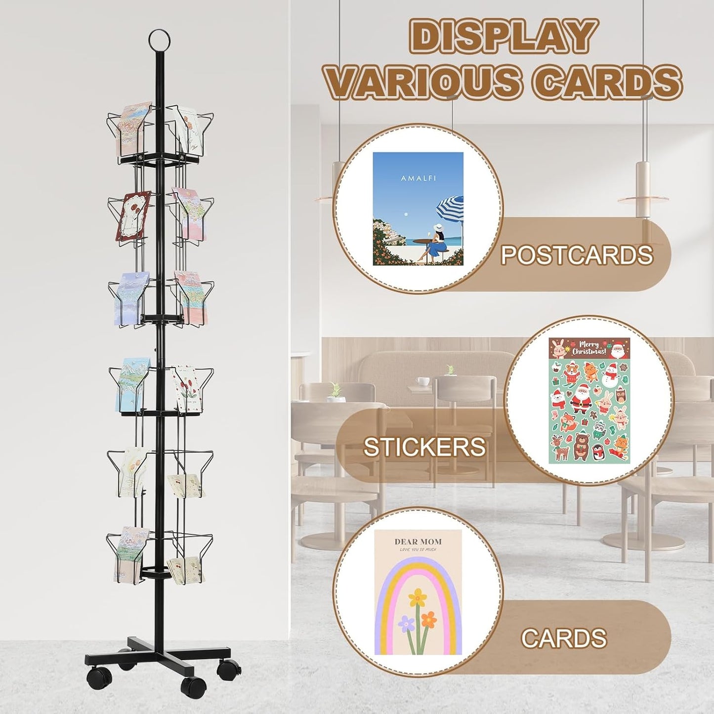 PATIKIL 2Pack 6 Tier Rotating Greeting Card Rack, Metal Spinning Greeting Card Display Stand Portable Postcard Rack Holder Organizer for Postcard Sticker Photo Desk Book Stamp, Black