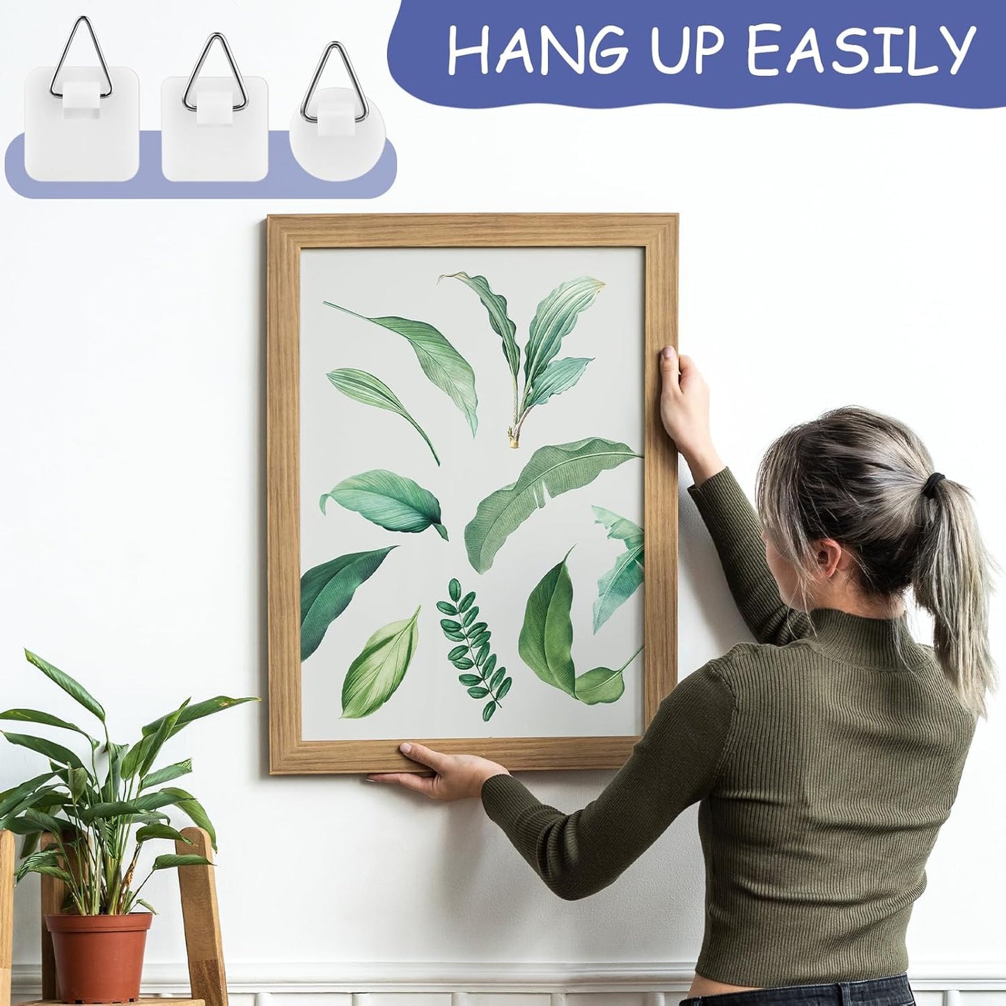simarro 15PCS Adhesive Picture Hanger, Picture Hanging Hooks Without Nails Foamboard Pictures Hanging Hooks Plate Hangers for The Wall for Plate Frame Wall Art Decor Bathroom Closet(Round Square)