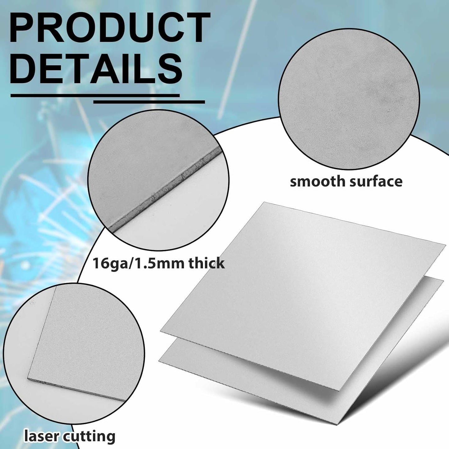 2 Pcs 16 Gauge 6 x 6 Inch Metal Steel Sheet Steel Plate Mild Carbon Cold Rolled Square Weldable Metal Panels for Outside Industrial DIY Use Projects Weld Accessories