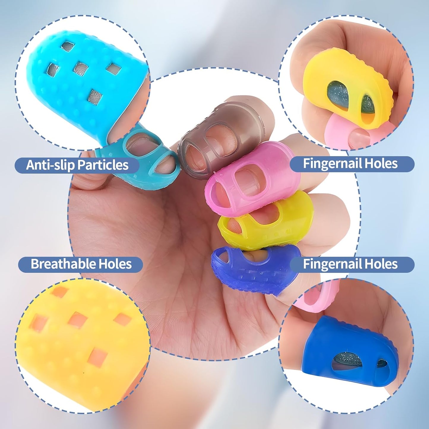 30 pcs Rubber Thimble, Rubber Finger Tips, Office thimbles for Hand Embroidery, Cutting, Knitting & Counting, dedos de silicona para las Manos, dedales para Coser，Thumb Thimble in 5 Sizes and Colors