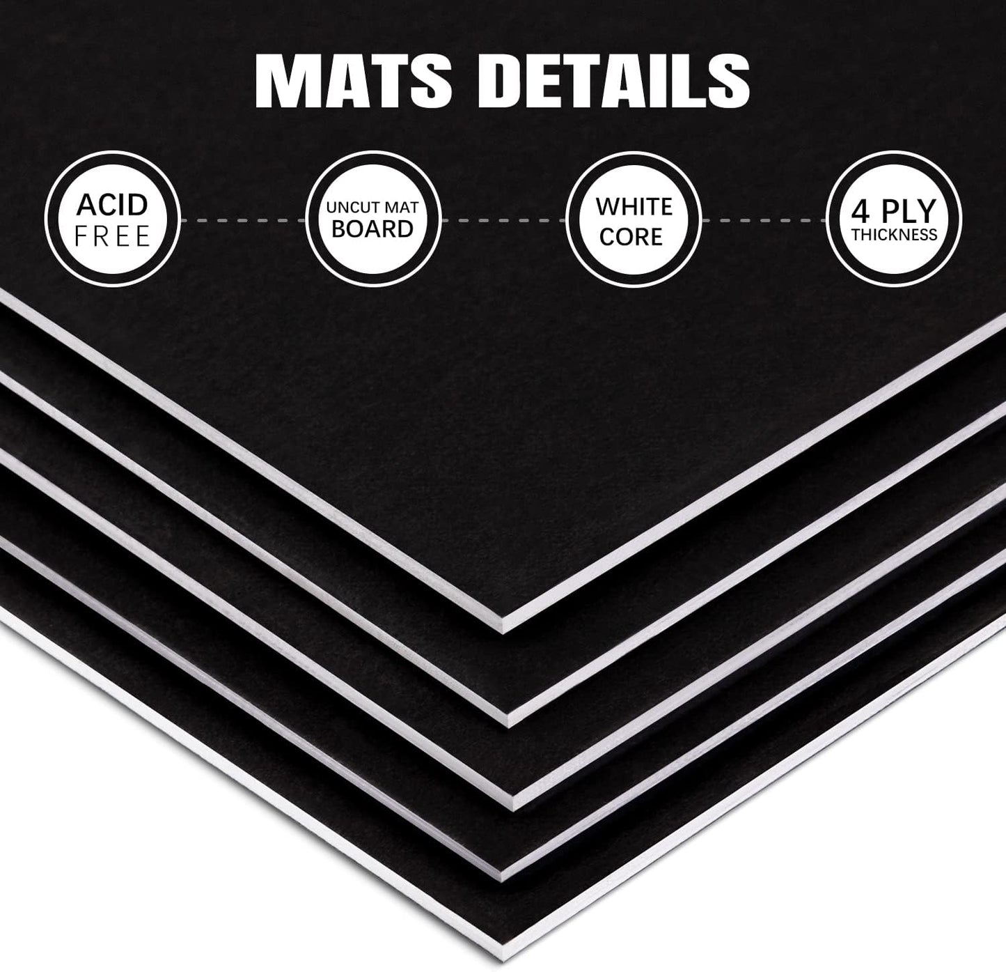 AUEAR, 10 Pack 16x20 Uncut Matte Boards Black Photo Mat Board Great for Picture Framing, Print, Artwork