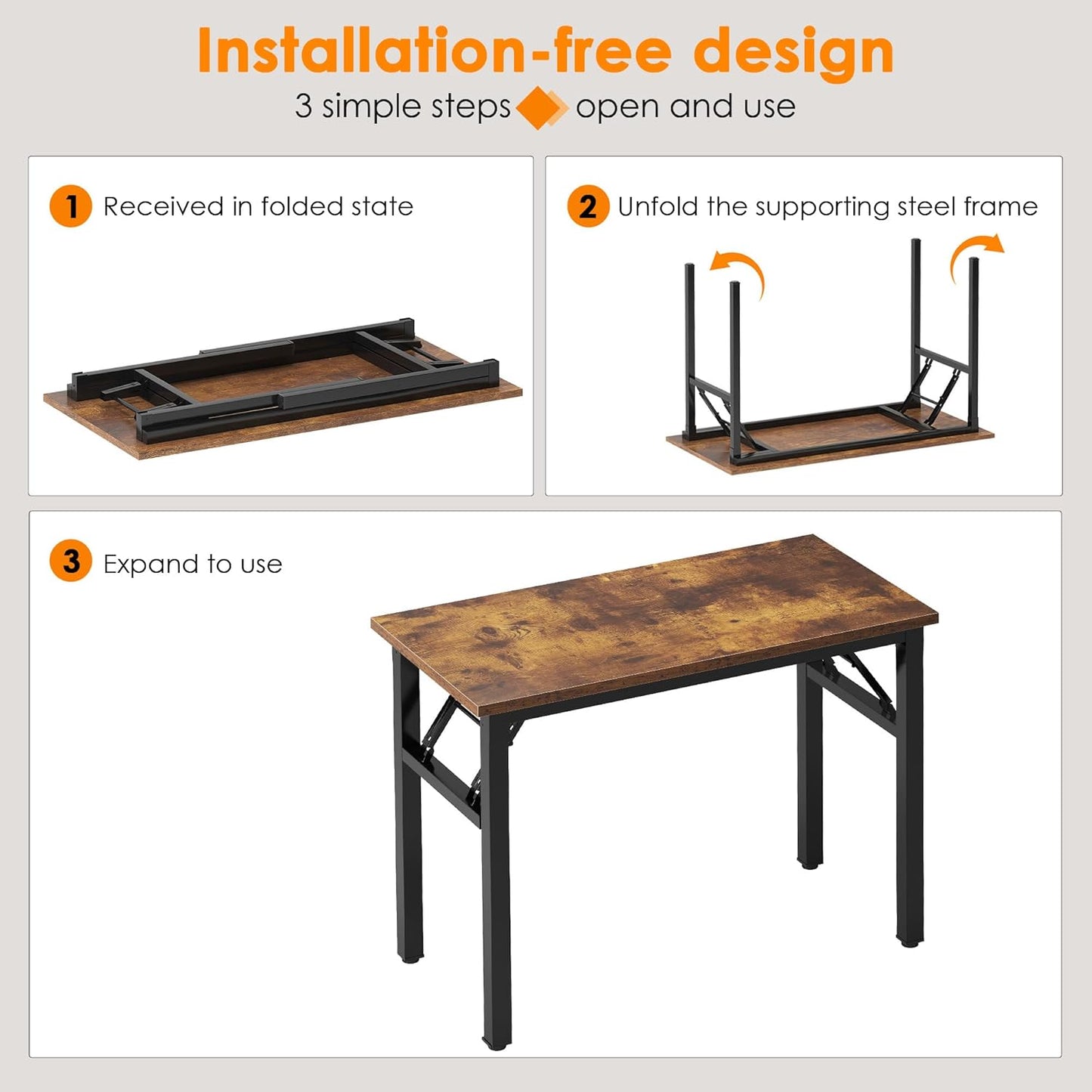 Need Folding Computer Desk - 31.5 Inch Foldable Office Writing Work Study Kids Student Teacher Home Bedroom Table for Small Space, Rustic Brown