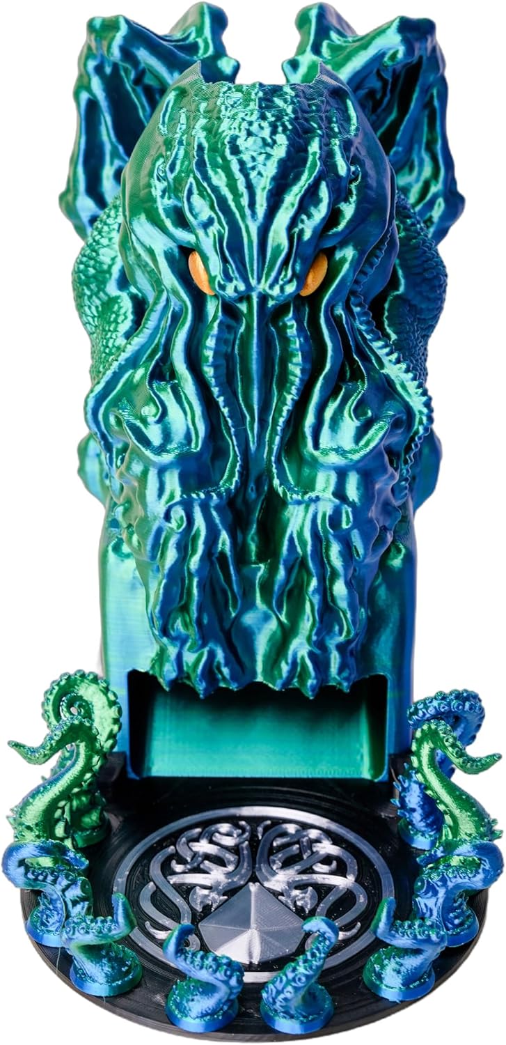 3D BEST-Q Cthulhu DND D&D Dice Tower，3D Printed Compatible with Dungeons and Dragons, 28mm Miniature Wargaming, Tabletop RPGs, Wargame Scenery, Endless Deep Sea Series (Blue&Green)
