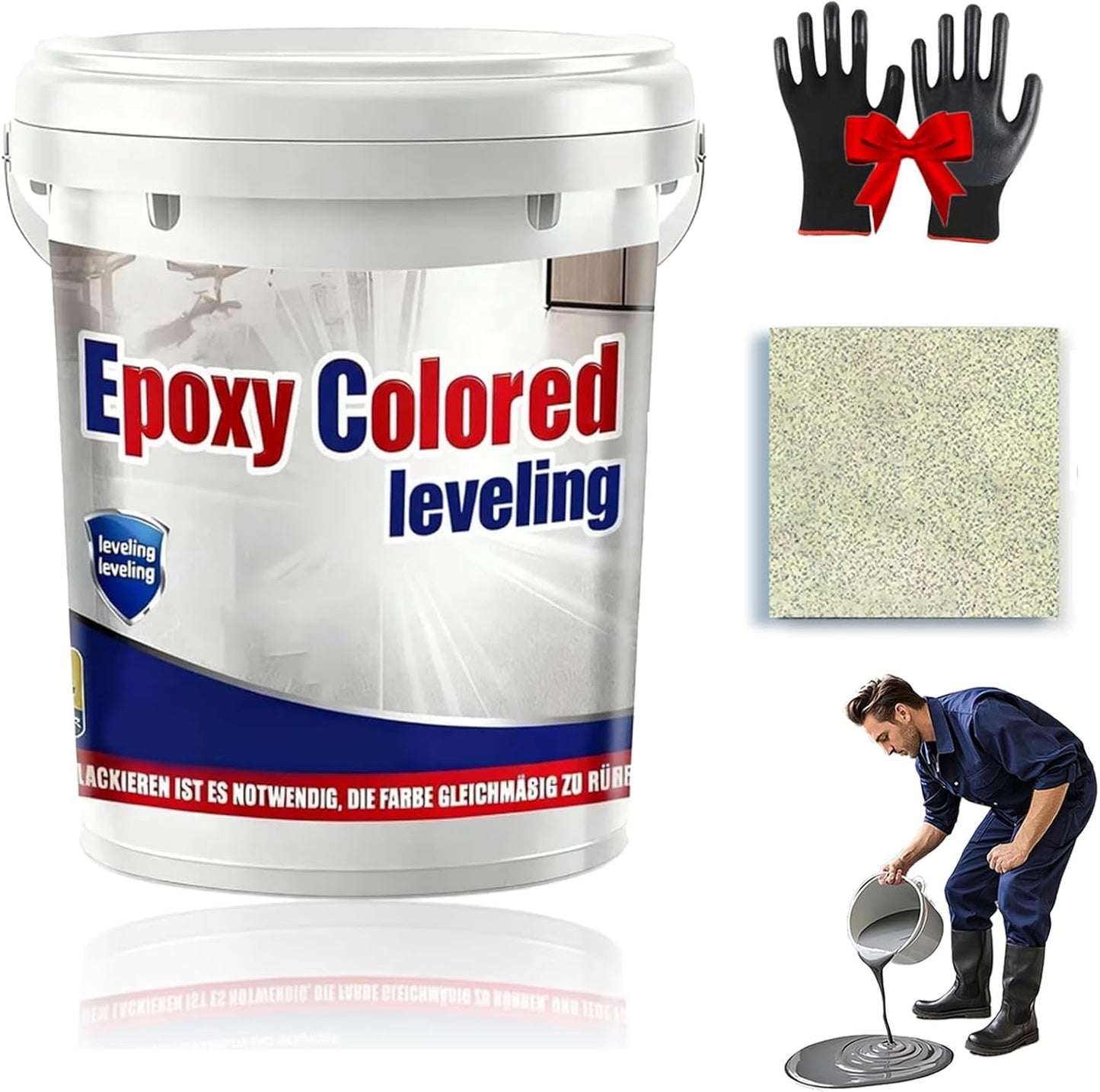 Epoxy Floor Paint, Epoxy Colored Sand Floor Paint, High-Gloss Marble Effect Self-Leveling Coating, Waterproof, Non-Slip, Ultra-Durable for Garage, Basement, Wood Floors (Beige,22 lb)