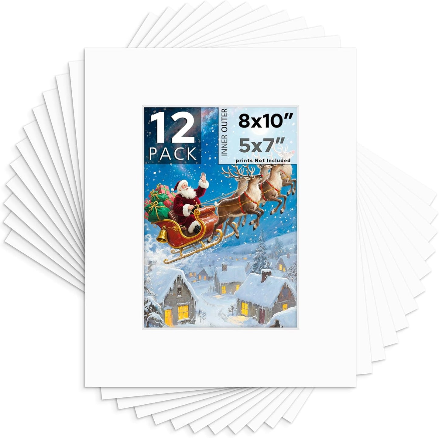 Mat Board Center, 8x10 White Mats for 5x7 Pictures - Acid Free, 4-ply Thickness, White Core, Bevel Cut - for Artworks, Photos, Framing - Pack of 12