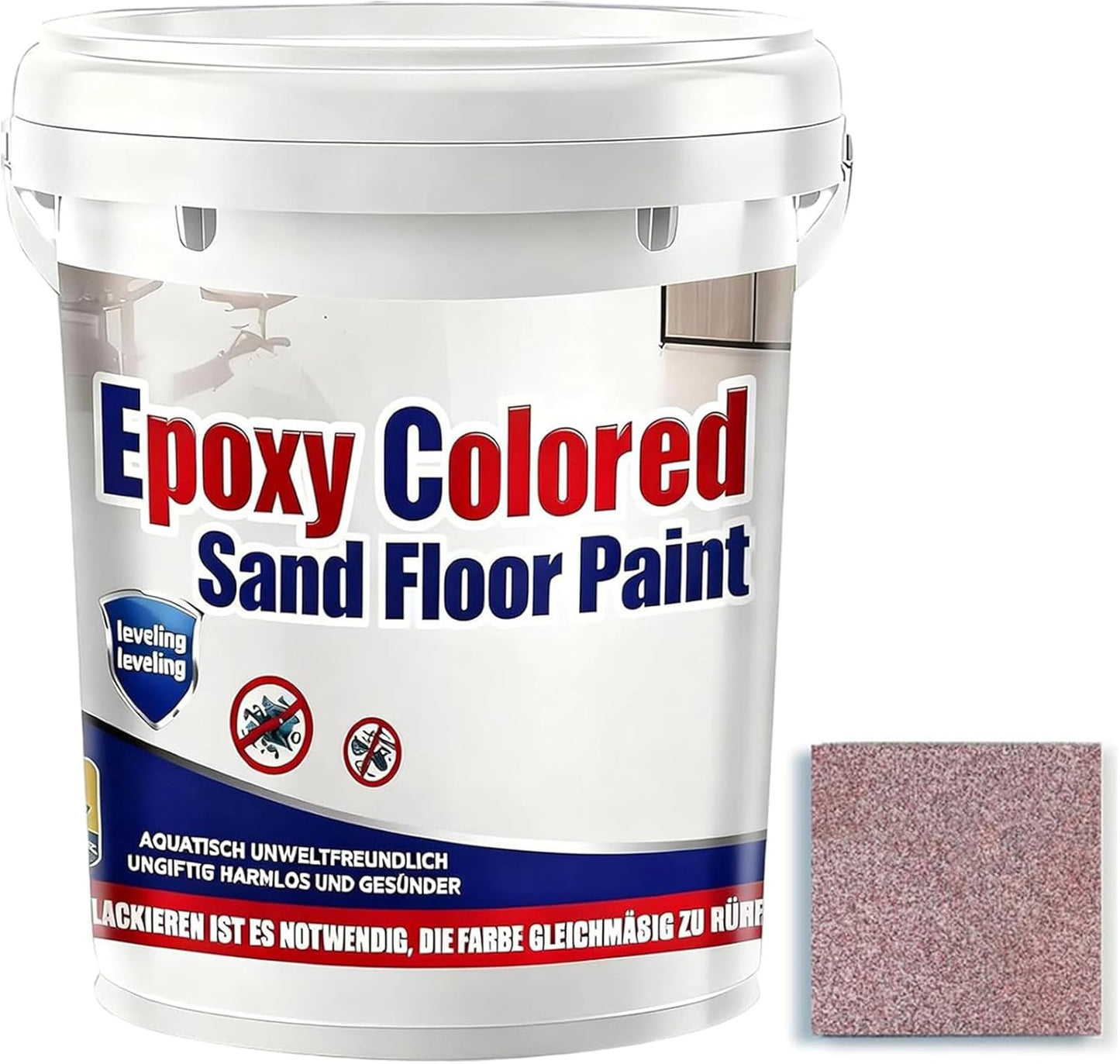 Epoxy Colored Sand Floor Paint, Epoxy Floor Paint for Concrete, High Gloss Marble Effect Coating, Waterproof Non-Slip Concrete Paints, Suitable for Indoor/Outdoor Use (Pink,96 oz/3 kg)