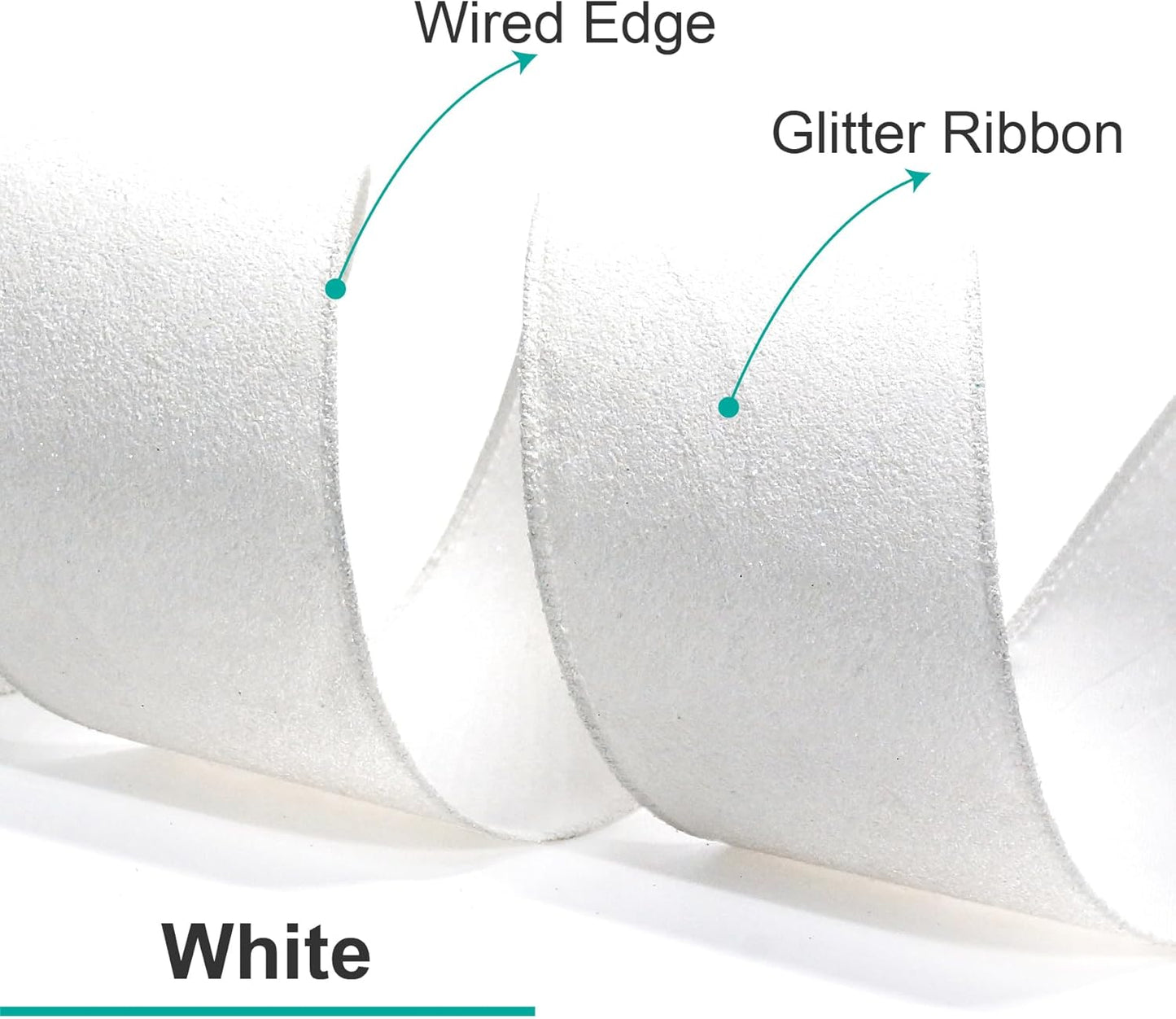 CT CRAFT LLC Glitter Wired Ribbon 2.5" x 20 Yards White for Christmas Home Decor Bow Gift Wrapping DIY Crafts Wreath