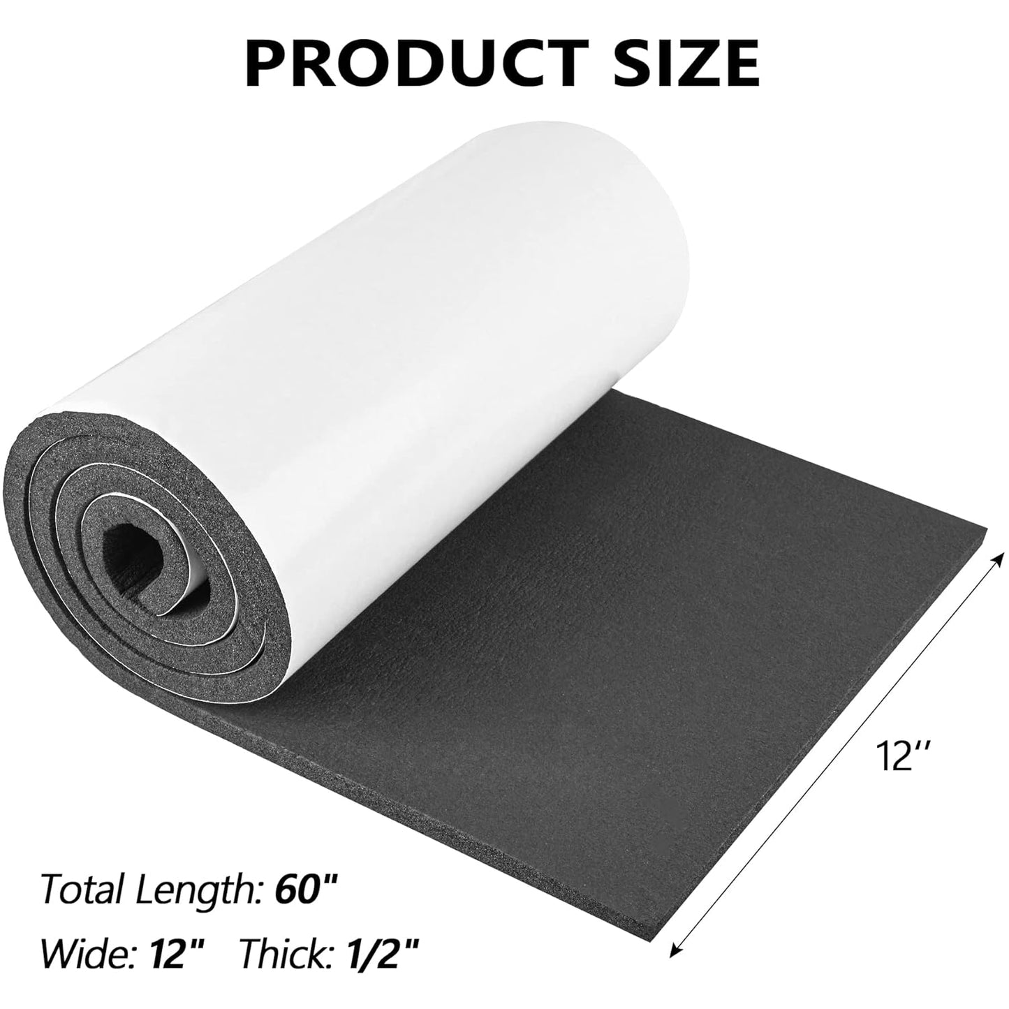 Sponge Neoprene Foam Rubber Sheet with Adhesive, 12 in x 60 in x 1/2 in Multi-Function Soundproof High Density Waterproof Rubber Mat, Perfect Cosplay Easy Cut DIY Neoprene Padding Roll - Black