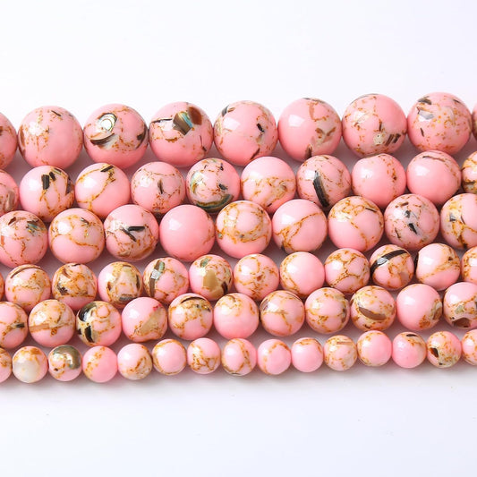 90PCS 4MM Natural Pink Shell Turquoise Beads for Jewelry Making with Mother-of-Pearl Round Loose Beads DIY Bracelet Accessories 15" (4mm, Pink Shell Turquoises)