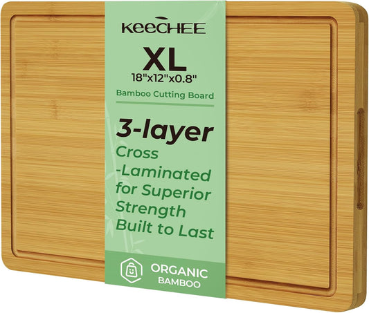 Kitchen Essentials Natural Bamboo Cutting Board XL With Durable, Knife-Friendly Surface & Deep Juice Groove – Perfect For BBQ(Pre Oiled, Natural)